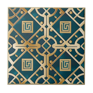 Luxe Marmeren Art Deco Grieks Key Zee Groen Goud Tegeltje