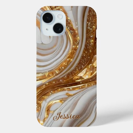 Luxe Marmeren Moeder van Parel Gouden Aderen Monog Case-Mate iPhone Case (Achterkant)