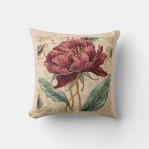 Luxe, Maroon ,Gouden Bloemen Ontwerp Kunst Kussen