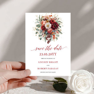 Luxe Marsala Herfst Goud Bloemig Bewaar De Datum Save The Date