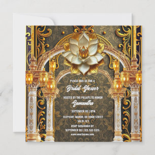 Luxe Mehndi Indiase Tempel Lotus Bruidsdouche Feestdagenkaart