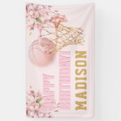 Luxe Meisje Verjaardag Roze Goud Basketbal Spandoek (Verticaal)