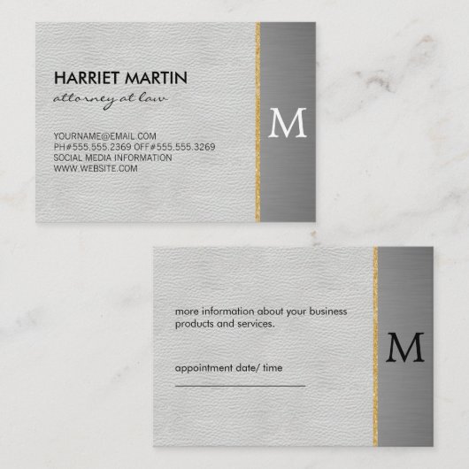 Luxe met Gold Trim / Monogram Afsprakenkaartje (Voorkant / Achterkant)