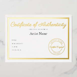 Luxe Metallic Certificaat van Echtheid Kunst Folie Uitnodiging