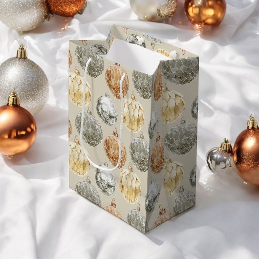 Luxe Metallic Ornamenten op Neutral Beige Medium Cadeauzakje