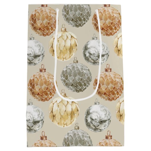 Luxe Metallic Ornamenten op Neutral Beige Medium Cadeauzakje (Achterkant)