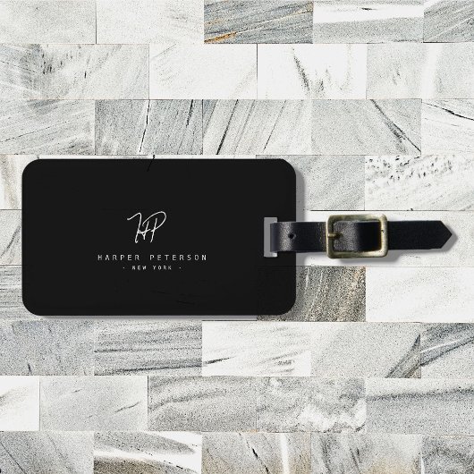 Luxe minima zwart monogram - Latijnse afbeelding s Bagagelabel