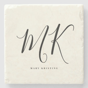 Luxe minima zwart monogram - Latijnse afbeelding s Stenen Onderzetter