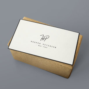 Luxe Minimaal Monogram Zwart Ivoor Chic Stijlvol Visitekaartje