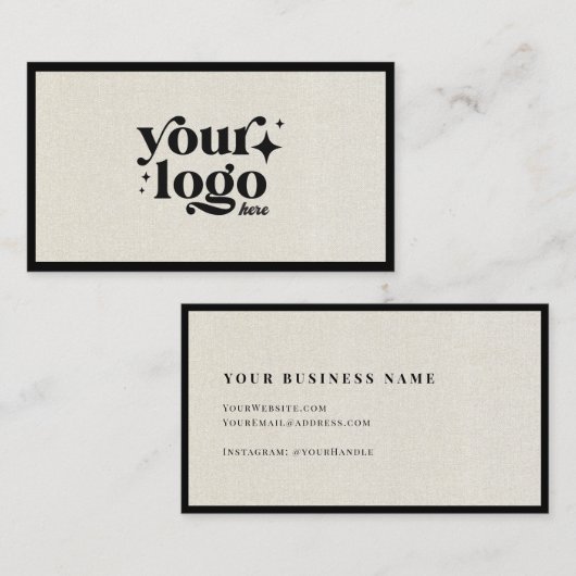 Luxe Minimal Natural Linen Business Logo Visitekaartje (Voorkant / Achterkant)