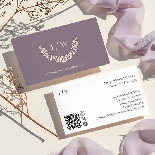 Luxe minimale bloemenkrans Logo monogram QR-code Visitekaartje