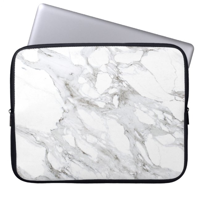 Luxe minimalistisch wit marmer laptop sleeve (Voorkant)