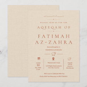 Luxe Minimalistische Beige Islamitische Aqeeqah Ba Kaart