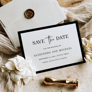 Luxe Minimalistische Zwarte en Witte Bruiloft Save The Date