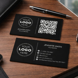 Luxe Minimalistische Zwarte QR Executive Branding Visitekaartje