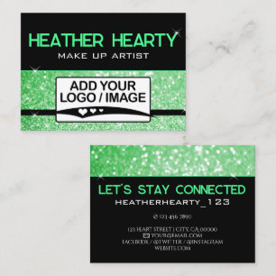 Luxe Mint Groene Neon Zwart Glitter Logo Sjabloon Visitekaartje