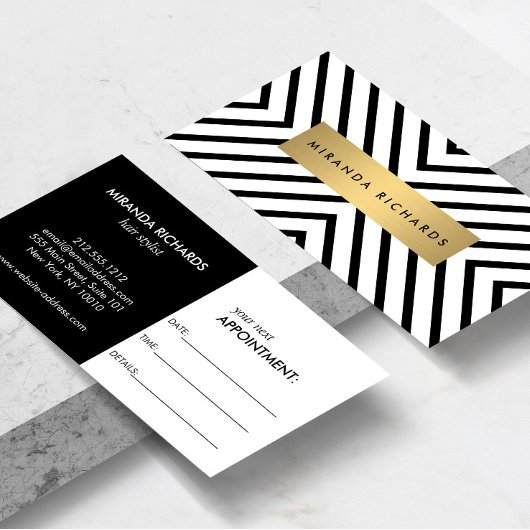 Luxe Mod Carte de rendez-vous Motif noir et blanc
