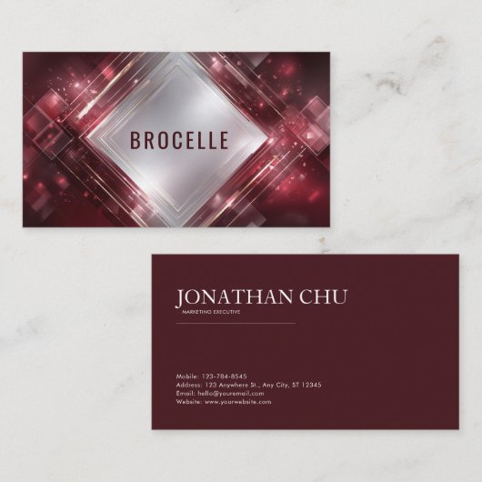 Luxe Modern geometrisch bordeauxrood en Roos goud Visitekaartje (Voorkant / Achterkant)