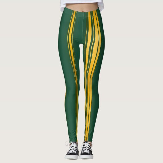 Luxe Modern Groen Gouden Linnen Textuur Collectie Leggings (Voorkant)