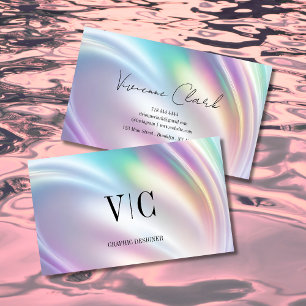 Luxe modern holografisch monogram visitekaartje