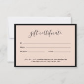Luxe Modern Script Blush Pink Gift Certificaat (Achterkant)