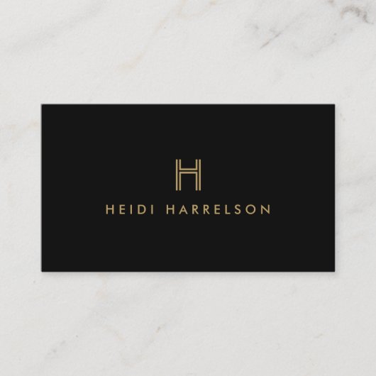LUXE MODERN ZWART EN GOUD INITIAAL MONOGRAM LOGO VISITEKAARTJE (Voorkant)
