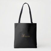 Luxe Modern Zwart Goud Script Monogram Draagtas (Voorkant)