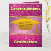 Luxe Moderne Aanpasbare Roze Glitters Kaart (Gele Bloem)