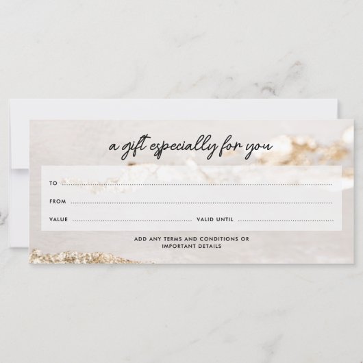 Luxe moderne gouden folie cadeaubon / voucher (Achterkant)