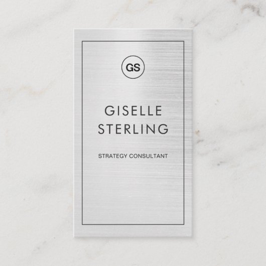 Luxe Moderne Metalen Monogram QR-code Visitekaartje (Voorkant)