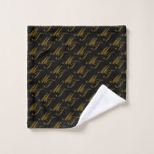 Luxe Moderne Monogram Patroon Zwart Goud Bad Handdoek (Wasdoekje)