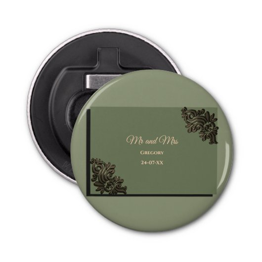 Luxe Moderne Sage groen & goud metallic Button Flesopener (Voorkant)