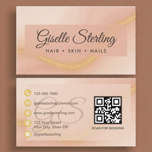 Luxe Moderne Waterverf Gouden Monogram QR Code Visitekaartje