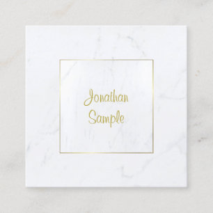 Luxe Moderne Witte Marmer Gouden Schrift Eenvoudig Vierkante Visitekaartje