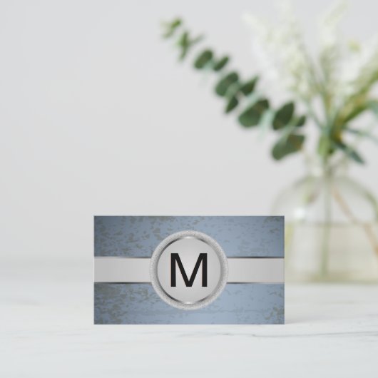 Luxe Monogram Band | Blauwe Grunge Textuur Visitekaartje (Staand voorkant)