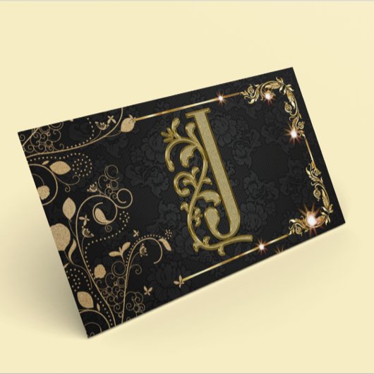 Luxe monogram Gold Black Sparkle Visitekaartje