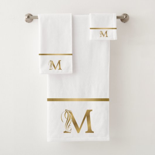 Luxe monogram gouden letter M op blauw Bad Handdoek (Insitu)