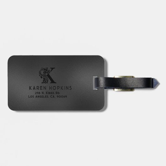 Luxe Monogram K op Dark Grey Bagagelabel (Achterkant horizontaal)