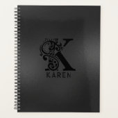Luxe Monogram K op Dark Grey Planner (Voorkant)