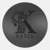 Luxe Monogram K op Dark Grey Ronde Sticker (Voorkant)