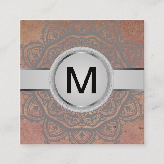 Luxe Monogram | Mandala Pattern Vierkante Visitekaartje (Voorkant)