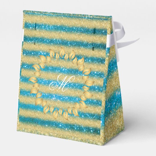 Luxe Monogram Populair Blauw Goud Glitter Bedankdoosjes (Achterkant)