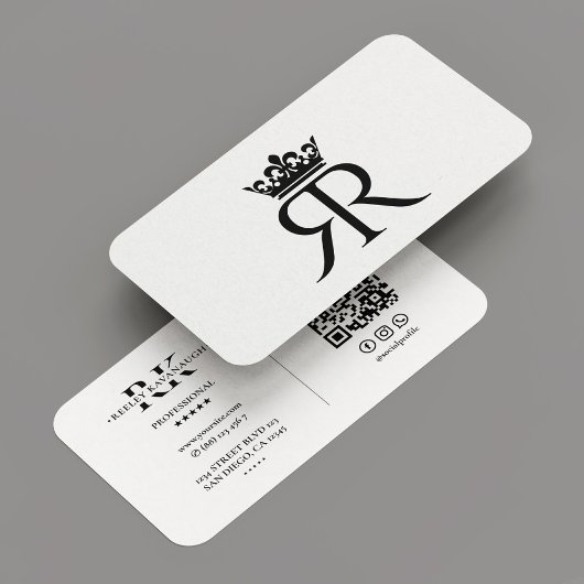 Luxe Monogram R Kroon Zwart Wit Modern Visitekaartje