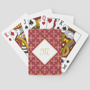 Luxe Monogram Rood en Goud Quatre Bloemmotief Speelkaarten