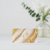 Luxe monogram script gouden marmer visitekaartje (Staand voorkant)