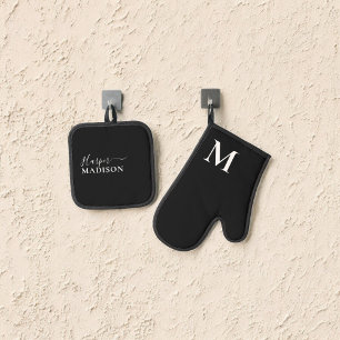 Luxe Monogram Script Zwart Ovenwant & Pannenlap Set