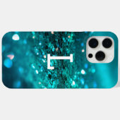 Luxe monogram turquoise glitter Case-Mate iPhone case (Achterkant (horizontaal))