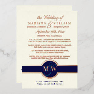 Luxe Monogram Wedding Programme Marine Rose Gold
