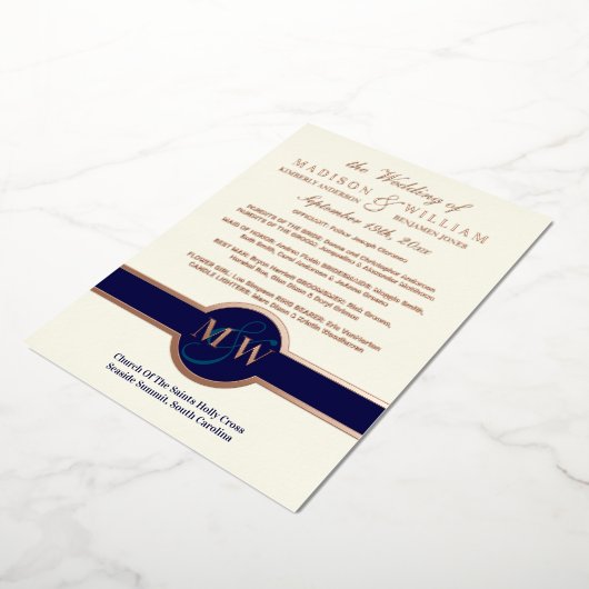 Luxe Monogram Wedding Programme Marine Rose Gold (Rotation)