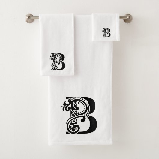 Luxe monogram zwarte B-letter wit Bad Handdoek (Insitu)